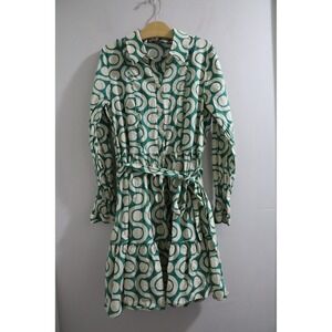 Zara‎ Green & Beige Circle Pattern Ruffle Mini Dress Long Sleeve Shirt Dress